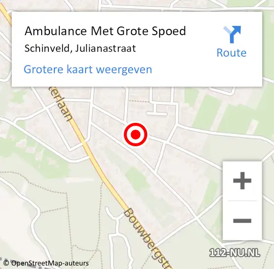Locatie op kaart van de 112 melding: Ambulance Met Grote Spoed Naar Schinveld, Julianastraat op 24 mei 2014 21:50
