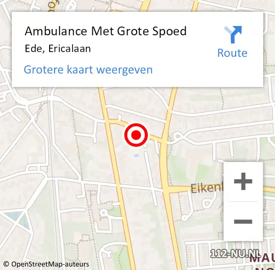Locatie op kaart van de 112 melding: Ambulance Met Grote Spoed Naar Ede, Ericalaan op 19 november 2020 13:44