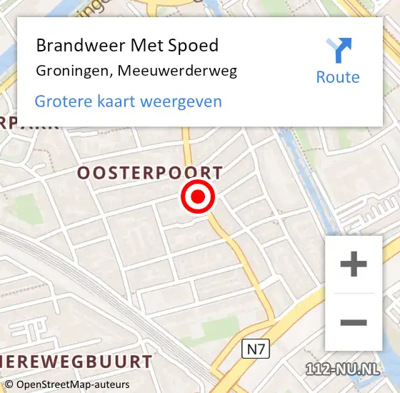 Locatie op kaart van de 112 melding: Brandweer Met Spoed Naar Groningen, Meeuwerderweg op 19 november 2020 23:00