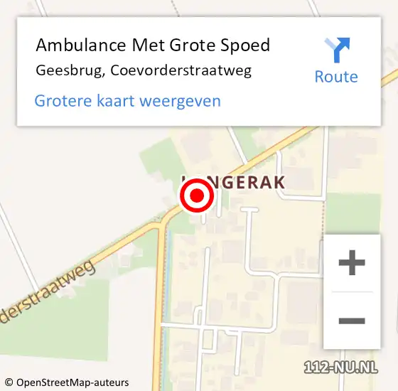 Locatie op kaart van de 112 melding: Ambulance Met Grote Spoed Naar Geesbrug, Coevorderstraatweg op 20 november 2020 11:53