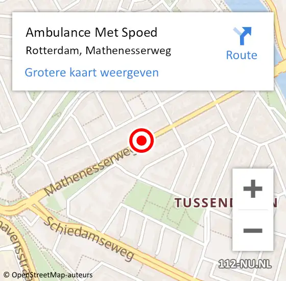 Locatie op kaart van de 112 melding: Ambulance Met Spoed Naar Rotterdam, Mathenesserweg op 20 november 2020 19:34