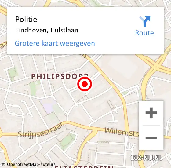 Locatie op kaart van de 112 melding: Politie Eindhoven, Hulstlaan op 22 november 2020 02:08