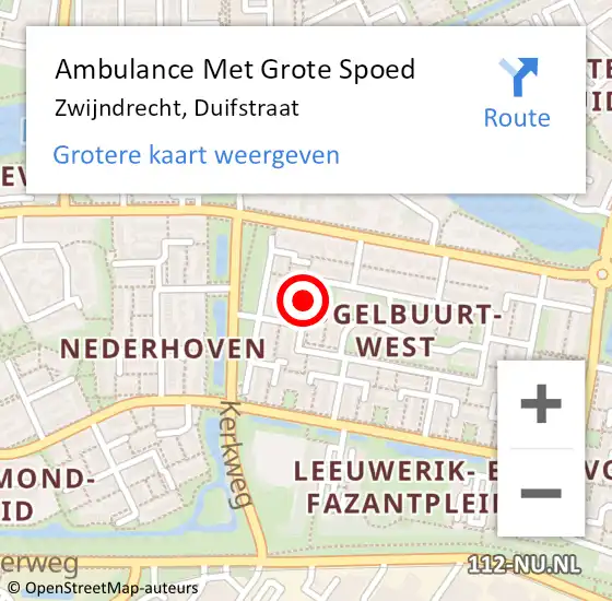 Locatie op kaart van de 112 melding: Ambulance Met Grote Spoed Naar Zwijndrecht, Duifstraat op 22 november 2020 11:44