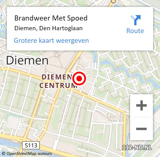 Locatie op kaart van de 112 melding: Brandweer Met Spoed Naar Diemen, Den Hartoglaan op 23 november 2020 07:54
