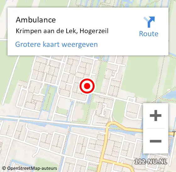 Locatie op kaart van de 112 melding: Ambulance Krimpen aan de Lek, Hogerzeil op 23 november 2020 15:11