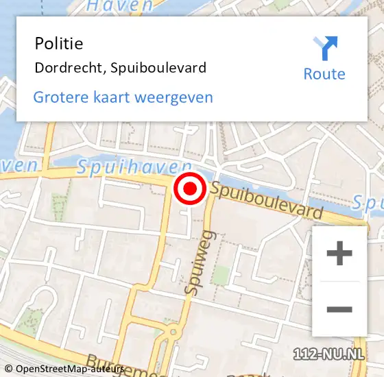 Locatie op kaart van de 112 melding: Politie Dordrecht, Spuiboulevard op 23 november 2020 15:53