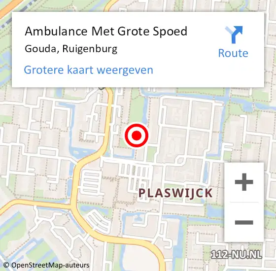 Locatie op kaart van de 112 melding: Ambulance Met Grote Spoed Naar Gouda, Ruigenburg op 23 november 2020 16:44
