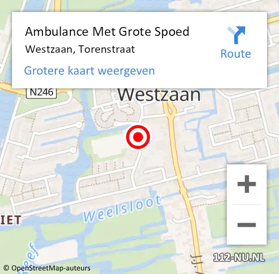 Locatie op kaart van de 112 melding: Ambulance Met Grote Spoed Naar Westzaan, Torenstraat op 23 november 2020 16:53