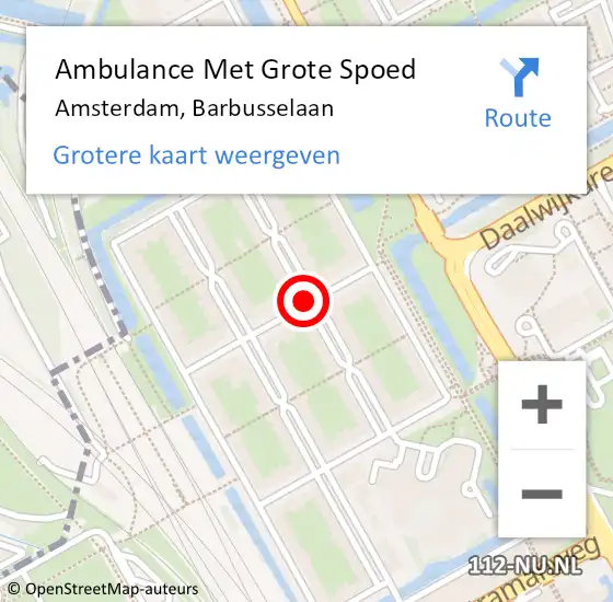 Locatie op kaart van de 112 melding: Ambulance Met Grote Spoed Naar Amsterdam, Barbusselaan op 23 november 2020 17:57