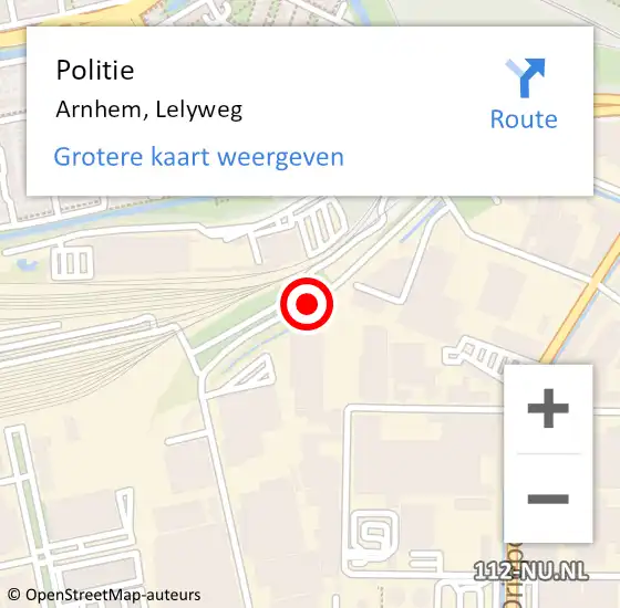 Locatie op kaart van de 112 melding: Politie Arnhem, Lelyweg op 23 november 2020 18:27