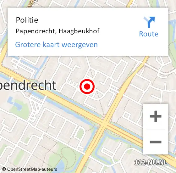 Locatie op kaart van de 112 melding: Politie Papendrecht, Haagbeukhof op 24 november 2020 15:23