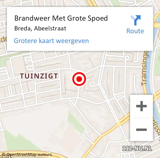 Locatie op kaart van de 112 melding: Brandweer Met Grote Spoed Naar Breda, Abeelstraat op 25 november 2020 00:47