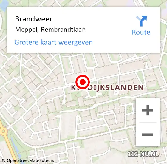 Locatie op kaart van de 112 melding: Brandweer Meppel, Rembrandtlaan op 25 november 2020 06:18