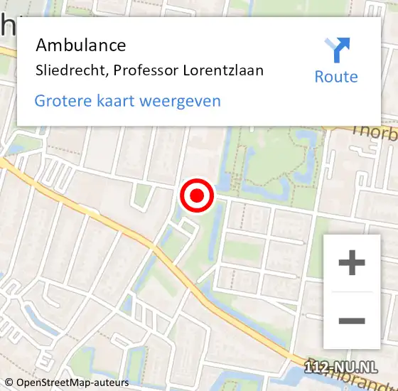 Locatie op kaart van de 112 melding: Ambulance Sliedrecht, Professor Lorentzlaan op 25 november 2020 10:17
