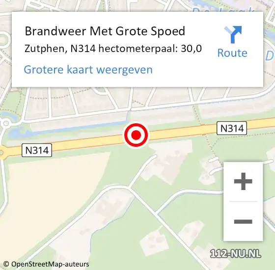 Locatie op kaart van de 112 melding: Brandweer Met Grote Spoed Naar Zutphen, N314 hectometerpaal: 30,0 op 25 mei 2014 16:01