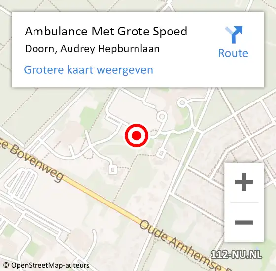 Locatie op kaart van de 112 melding: Ambulance Met Grote Spoed Naar Doorn, Audrey Hepburnlaan op 25 mei 2014 17:23
