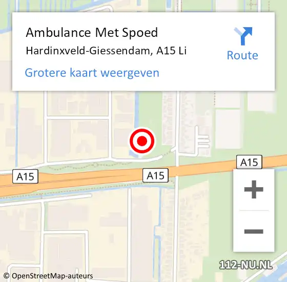 Locatie op kaart van de 112 melding: Ambulance Met Spoed Naar Hardinxveld-Giessendam, A15 Li op 26 november 2020 09:20