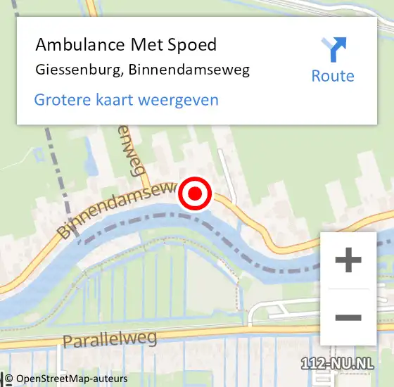 Locatie op kaart van de 112 melding: Ambulance Met Spoed Naar Giessenburg, Binnendamseweg op 26 november 2020 15:50