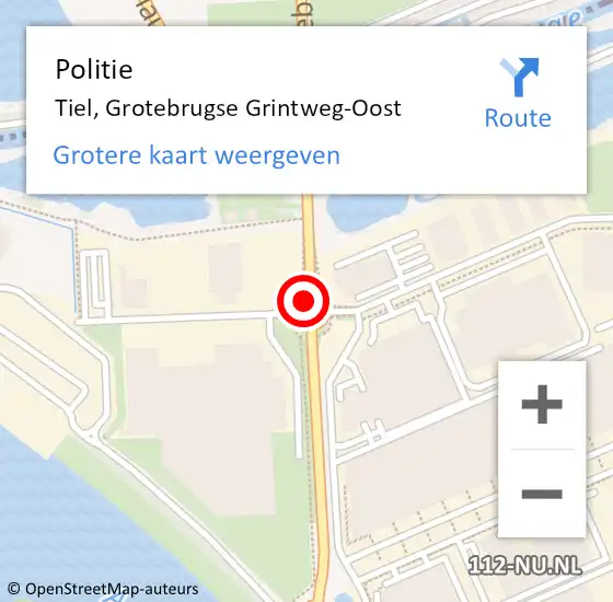 Locatie op kaart van de 112 melding: Politie Tiel, Grotebrugse Grintweg-Oost op 27 november 2020 07:08