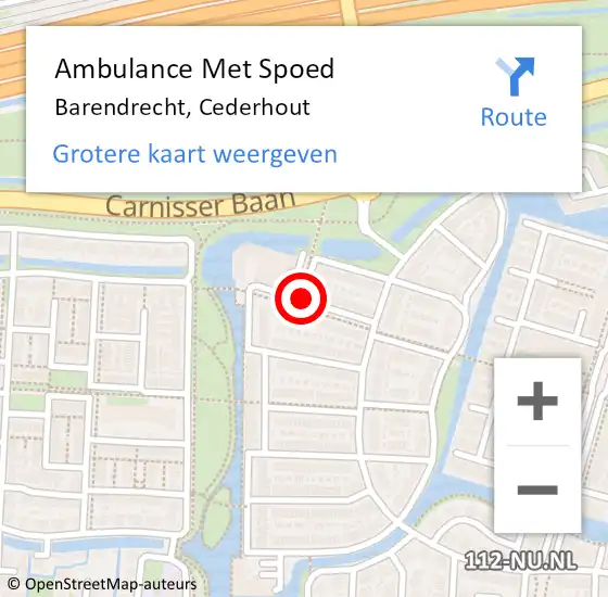 Locatie op kaart van de 112 melding: Ambulance Met Spoed Naar Barendrecht, Cederhout op 27 november 2020 15:47