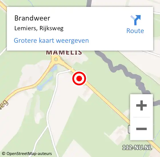 Locatie op kaart van de 112 melding: Brandweer Lemiers, Rijksweg op 27 november 2020 16:06