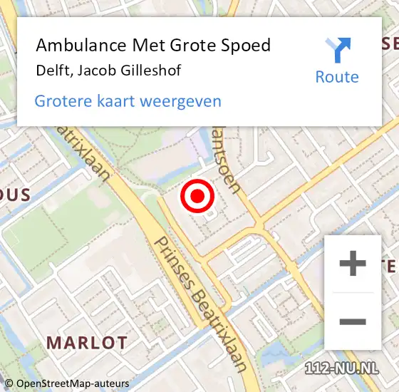 Locatie op kaart van de 112 melding: Ambulance Met Grote Spoed Naar Delft, Jacob Gilleshof op 27 november 2020 22:10
