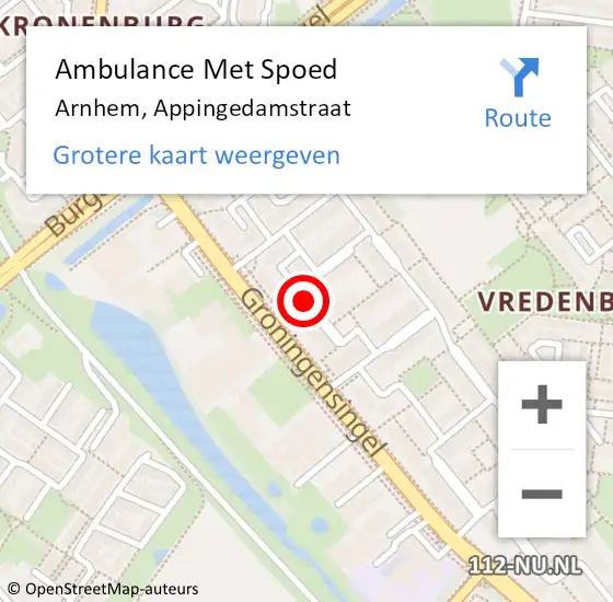 Locatie op kaart van de 112 melding: Ambulance Met Spoed Naar Arnhem, Appingedamstraat op 29 november 2020 14:03