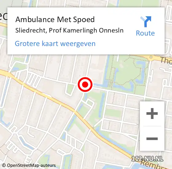 Locatie op kaart van de 112 melding: Ambulance Met Spoed Naar Sliedrecht, Prof Kamerlingh Onnesln op 30 november 2020 13:42