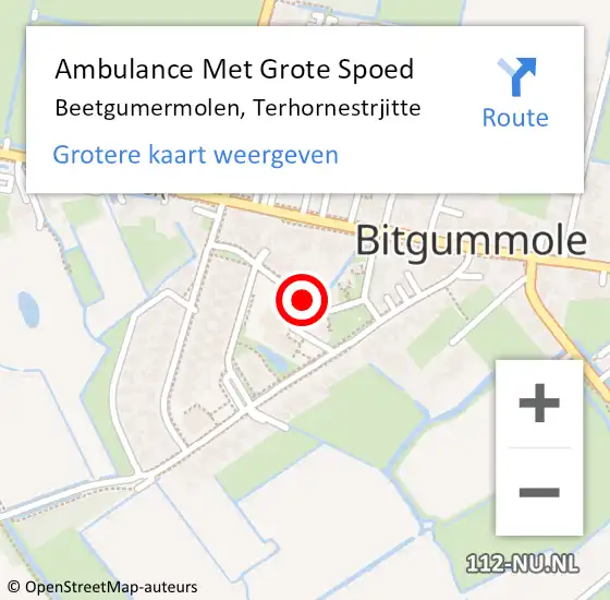 Locatie op kaart van de 112 melding: Ambulance Met Grote Spoed Naar Beetgumermolen, Terhornestrjitte op 30 november 2020 18:36