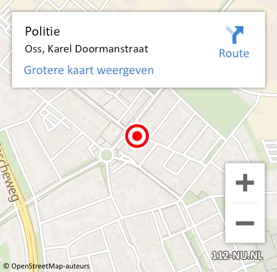 Locatie op kaart van de 112 melding: Politie Oss, Karel Doormanstraat op 30 november 2020 20:41