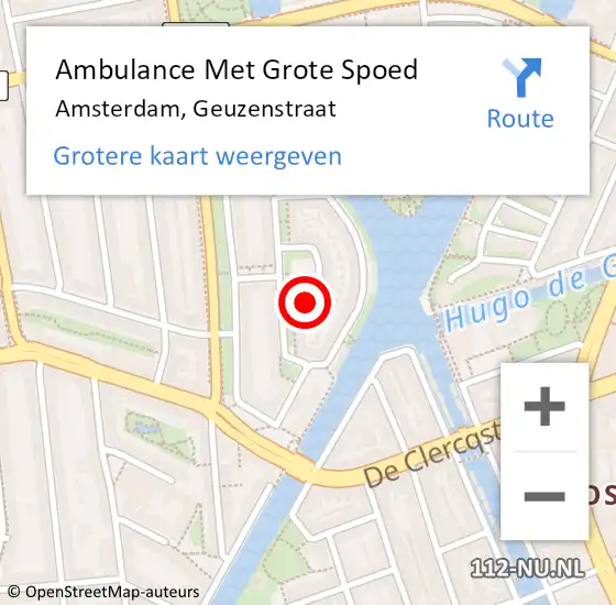Locatie op kaart van de 112 melding: Ambulance Met Grote Spoed Naar Amsterdam, Geuzenstraat op 30 november 2020 21:45