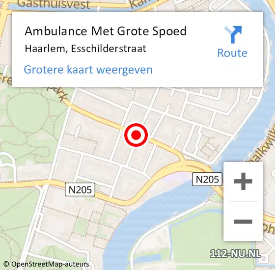 Locatie op kaart van de 112 melding: Ambulance Met Grote Spoed Naar Haarlem, Esschilderstraat op 1 december 2020 08:46