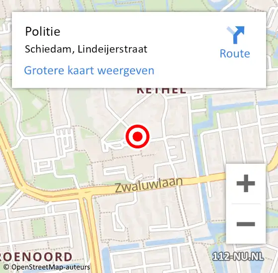 Locatie op kaart van de 112 melding: Politie Schiedam, Lindeijerstraat op 1 december 2020 16:13