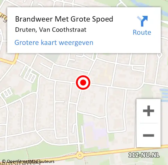 Locatie op kaart van de 112 melding: Brandweer Met Grote Spoed Naar Druten, Van Coothstraat op 2 december 2020 09:19