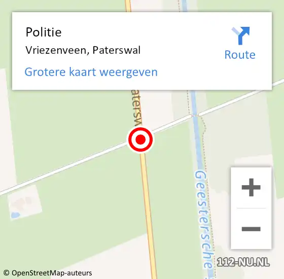 Locatie op kaart van de 112 melding: Politie Vriezenveen, Paterswal op 2 december 2020 22:25