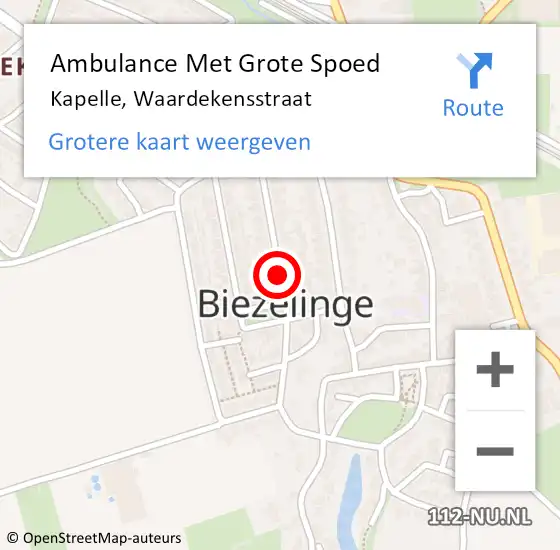 Locatie op kaart van de 112 melding: Ambulance Met Grote Spoed Naar Kapelle, Waardekensstraat op 3 december 2020 14:15