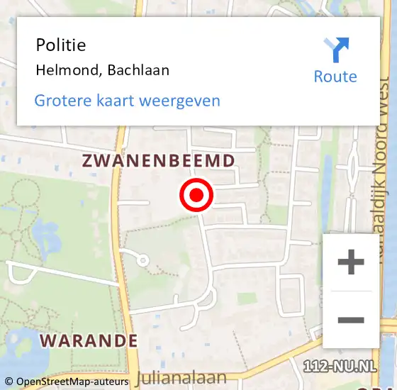 Locatie op kaart van de 112 melding: Politie Helmond, Bachlaan op 3 december 2020 15:25