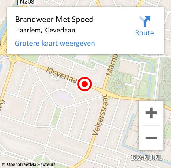 Locatie op kaart van de 112 melding: Brandweer Met Spoed Naar Haarlem, Kleverlaan op 4 december 2020 08:41