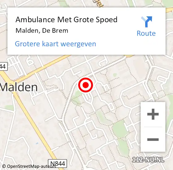 Locatie op kaart van de 112 melding: Ambulance Met Grote Spoed Naar Malden, De Brem op 4 december 2020 09:33