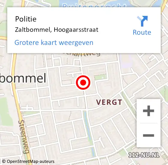 Locatie op kaart van de 112 melding: Politie Zaltbommel, Hoogaarsstraat op 4 december 2020 18:53