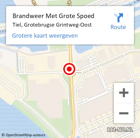 Locatie op kaart van de 112 melding: Brandweer Met Grote Spoed Naar Tiel, Grotebrugse Grintweg-Oost op 5 december 2020 15:00
