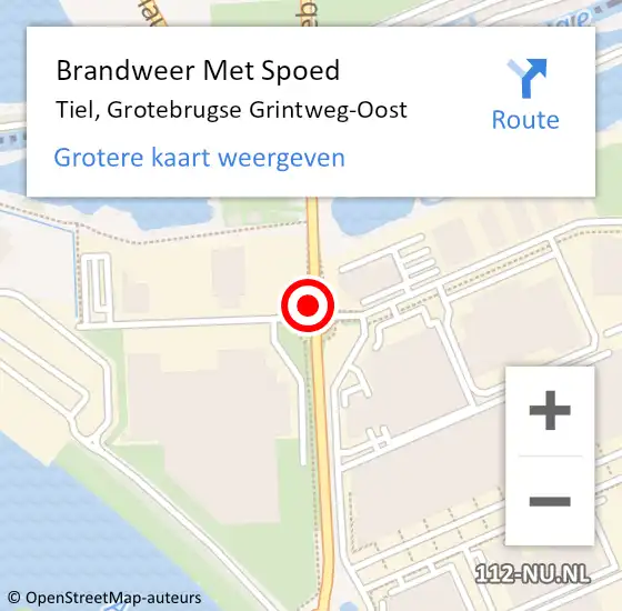 Locatie op kaart van de 112 melding: Brandweer Met Spoed Naar Tiel, Grotebrugse Grintweg-Oost op 5 december 2020 17:57