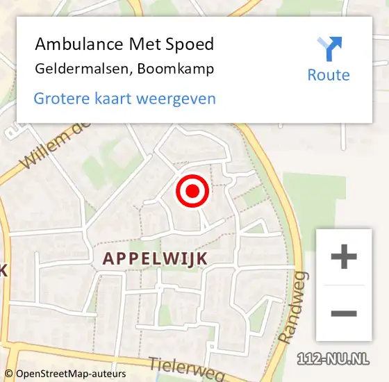 Locatie op kaart van de 112 melding: Ambulance Met Spoed Naar Geldermalsen, Boomkamp op 6 december 2020 03:30