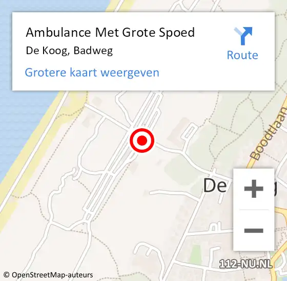 Locatie op kaart van de 112 melding: Ambulance Met Grote Spoed Naar De Koog, Badweg op 6 december 2020 04:11