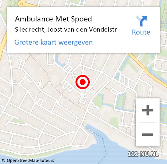 Locatie op kaart van de 112 melding: Ambulance Met Spoed Naar Sliedrecht, Joost Van Den Vondelstr op 6 december 2020 11:35