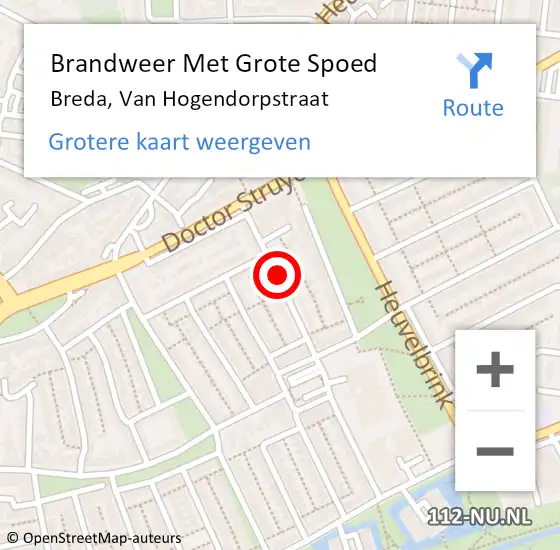 Locatie op kaart van de 112 melding: Brandweer Met Grote Spoed Naar Breda, Van Hogendorpstraat op 6 december 2020 15:29