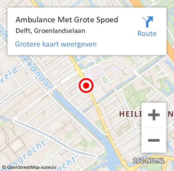 Locatie op kaart van de 112 melding: Ambulance Met Grote Spoed Naar Delft, Groenlandselaan op 7 december 2020 15:07