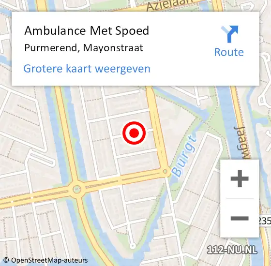 Locatie op kaart van de 112 melding: Ambulance Met Spoed Naar Purmerend, Mayonstraat op 8 december 2020 01:42