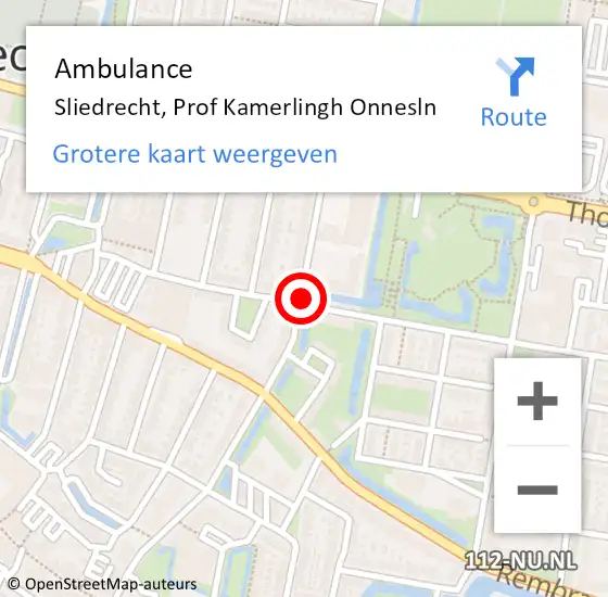 Locatie op kaart van de 112 melding: Ambulance Sliedrecht, Prof Kamerlingh Onnesln op 8 december 2020 09:15