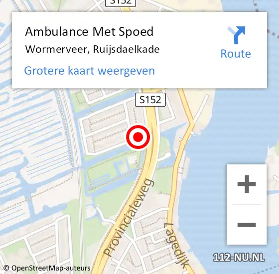 Locatie op kaart van de 112 melding: Ambulance Met Spoed Naar Wormerveer, Ruijsdaelkade op 8 december 2020 10:26